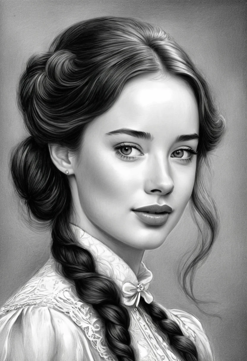 A pencil sketch of a beautiful victorian women who looks like Anna Popplewell