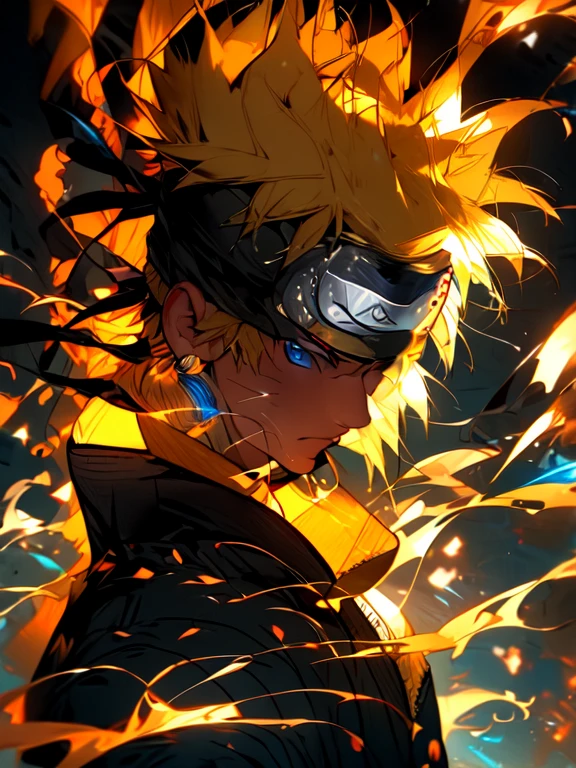 neon street lights, bright neon lights,Uzumaki Naruto ,blue eyes, yellow hair 