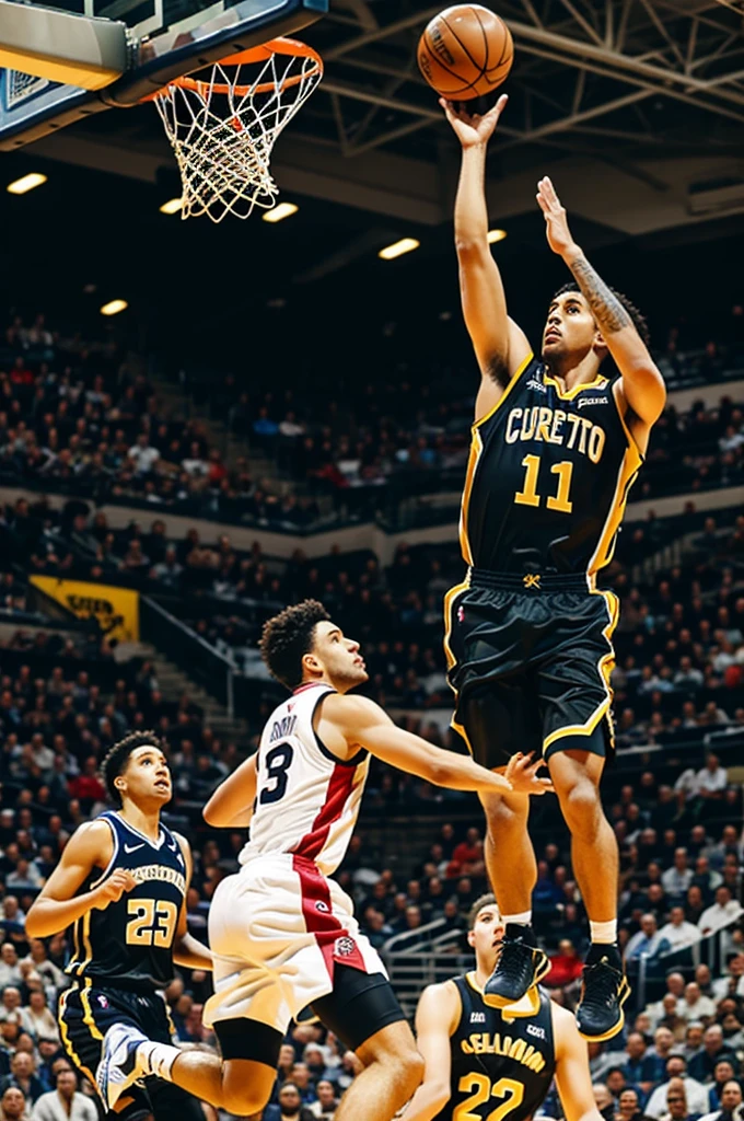 Cuervo scoring the ball from a basketball basket