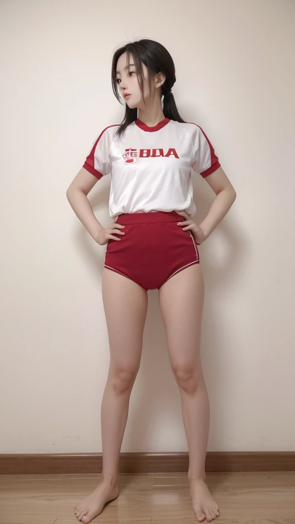 Chinese lady in volleyball uniform full body standing  Kodachrome 