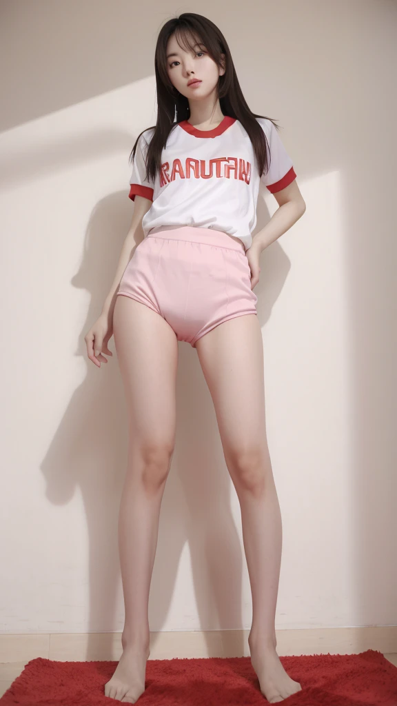 Korean lady in volleyball uniform full body standing Kodachrome