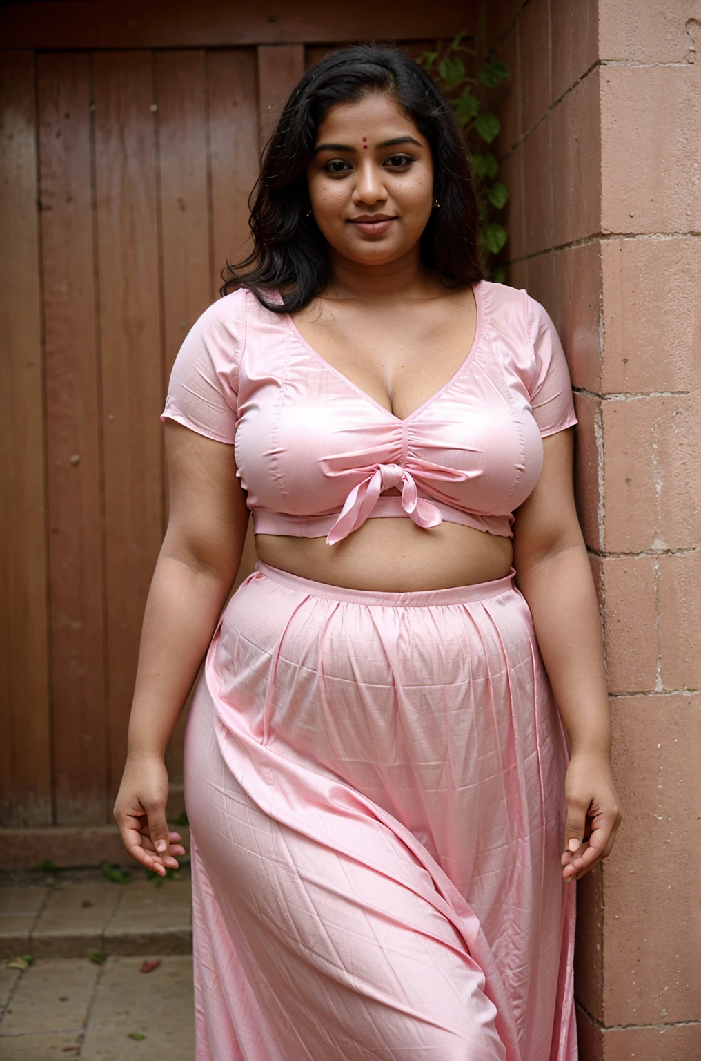 Kerala chubby fat actress asha sarath, wearing satin pink maxi, showing cleavages