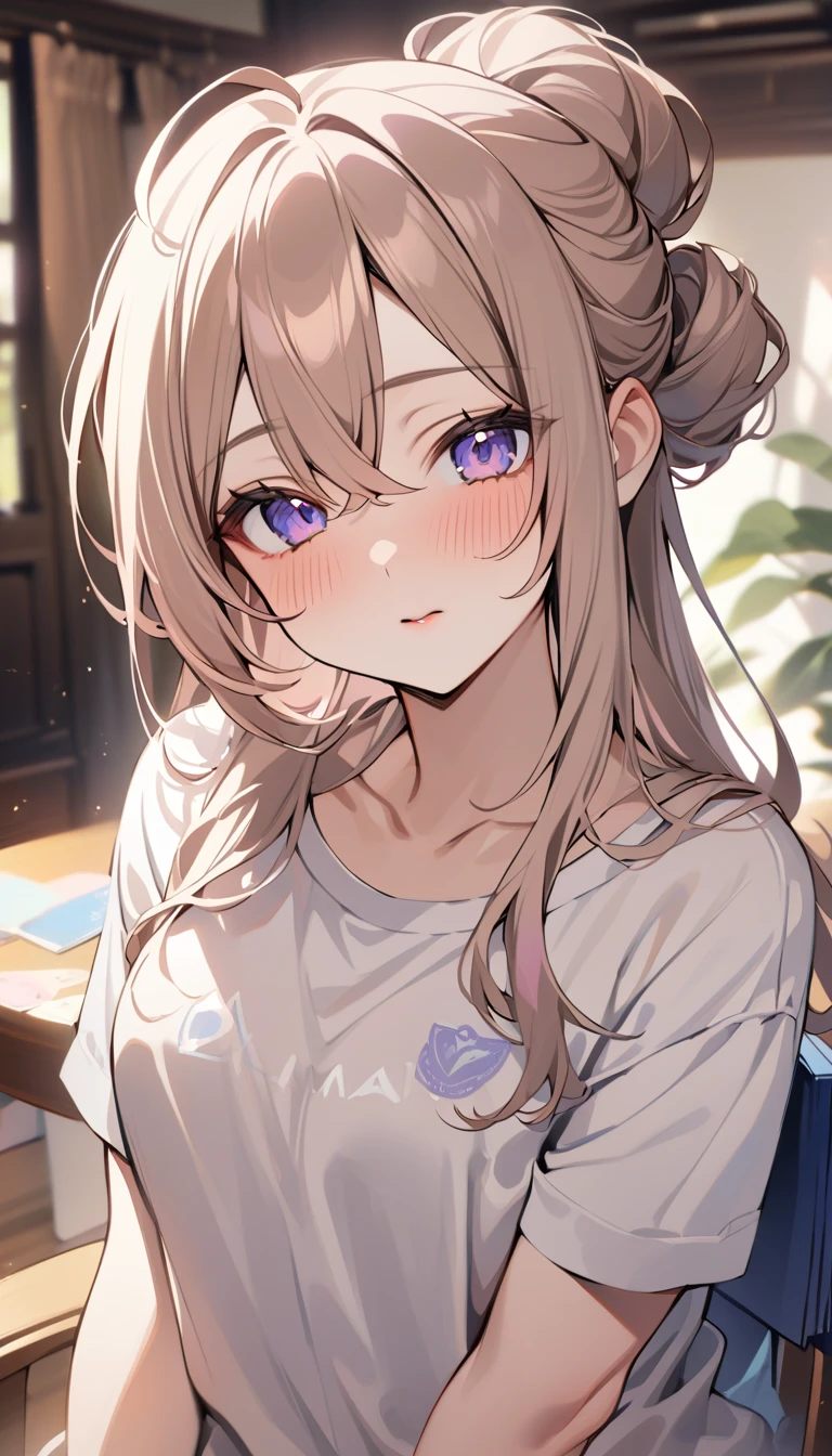 Masterpiece,Highest quality,8k,Ultra-high resolution,appropriate margins,lighting,Depict the whole body,BREAK,(1 person),Very beautiful adult woman,Slim body,(The richest big breasts),Deep cleavage,Moisturized Skin,BREAK,(Golden Hair),Forehead,mascara,Red eyeliner,Light pink lip,Thin teak,Thin eyebrows,BREAK,Light purple eyes,BREAK,Bright expression,Open your mouth a little,BREAK,Short Hair,BREAK,(bandeau top bra),(Denim shorts)BREAK,Eye contact
