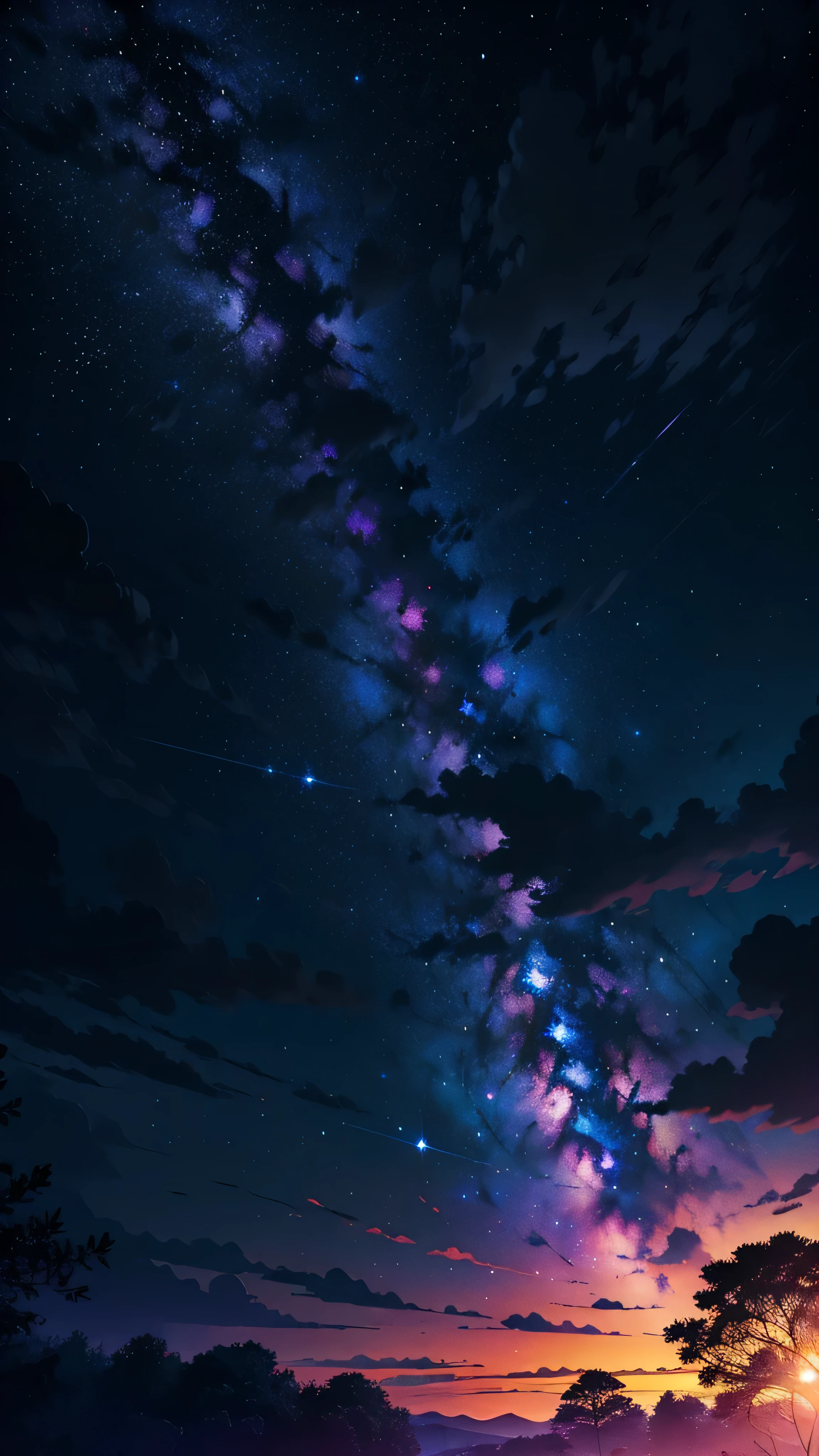 dark, purple, deep purple, green, wallpaper, Super detailed, Starry Sky, sunset