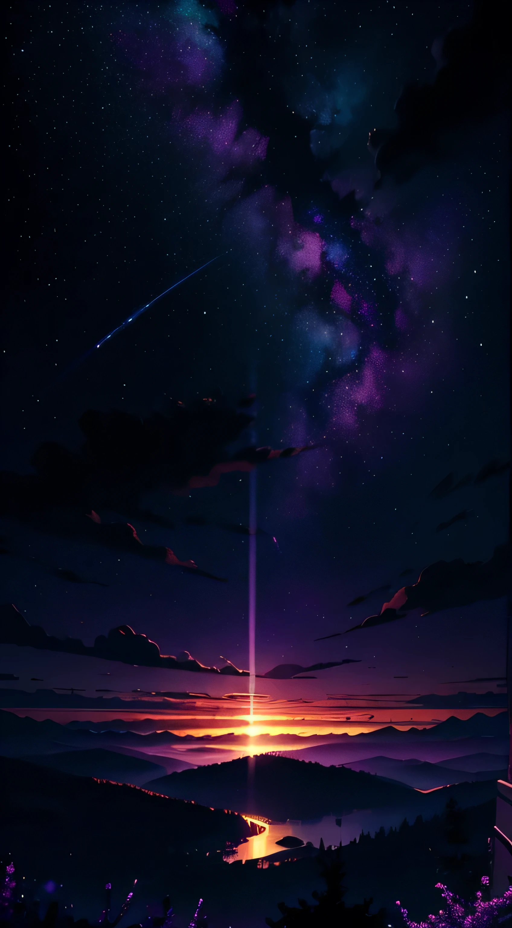 dark, purple, deep purple, green, wallpaper, Super detailed, Starry Sky, sunset