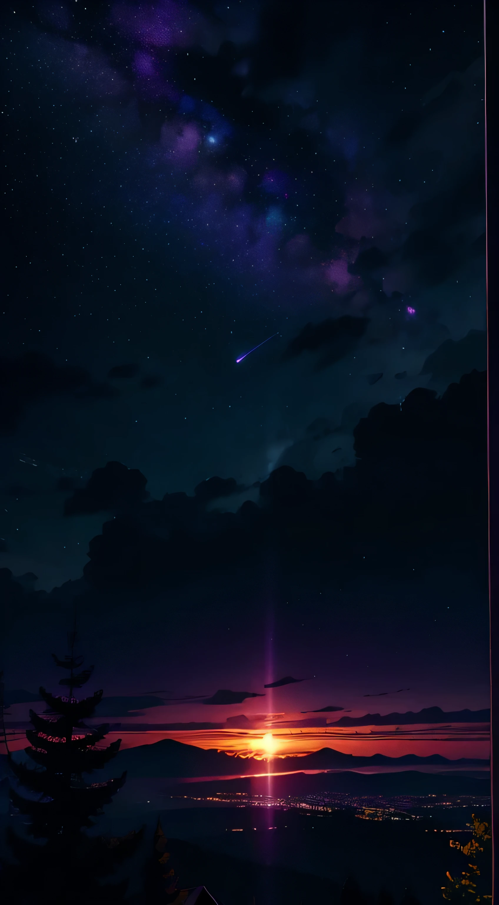 dark, purple, deep purple, green, wallpaper, Super detailed, Starry Sky, sunset