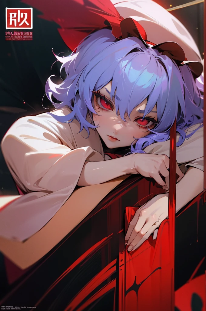 remilia scarlet in cover magazine. magazine cover (LO comic)/ glossy. Beautiful. Professional character design. Masterpiece. Expensive. Beautiful cover. Finest detailing. Fine work. Meticulous. Harmonious. High quality. Fingers are detailed in high-quality detail. Beautiful face and eyes. Beautiful pose for a magazine cover. Japanese inscription at the top left Scarlet
