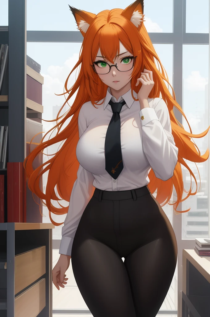 (masterpiece, Best quality), 8K, ultra detailed, realistic photo, Detailed face, perfect lighting, green eyes, bright orange hair, bright hair, fox ears, nice legs, side photo, beautiful, Cute, skin pores, 1 girl, perfect shirt, fully dressed, beautiful women 30 years old, Beautiful proportions, Russian woman, Caucasian, European, Business lady, stunningly beautiful woman, mother, thick legs, show ass, big breasts, (Thin white shirt:1.4), thick, hot, (White Office Wear:1.4), tight pants, (wide hips:1.2), thick, (white Office pants:1.3), spread your legs, Legs open, full length, wide hips, Glasses, with long orange hair, standing on the beach near the ocean, green eyes detailed digital anime art, cat ear, anime girl with long hair, гладкое аниме cg art, anime girl with long hair, digital anime art, work in Guweiz style, Beautiful anime portrait, Photorealistic render of an anime girl, pantyhose, Beautiful anime girl, advanced digital anime art, guweiz на artstation pixiv HD UHD HQ
