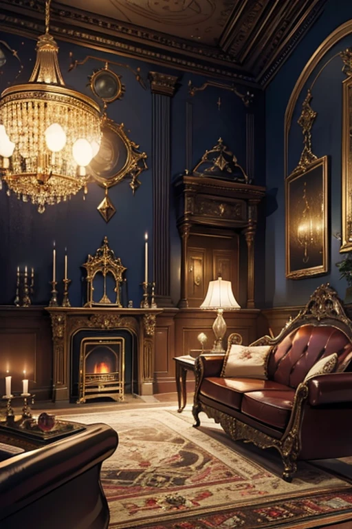 Interior, victorian Manor with reliquies, (((Nigth))), (((moonligth enters the living room)))