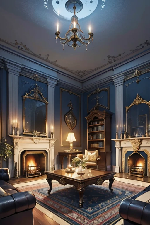 Interior, victorian Manor with reliquies, (((Nigth))), (((moonligth enters the living room)))