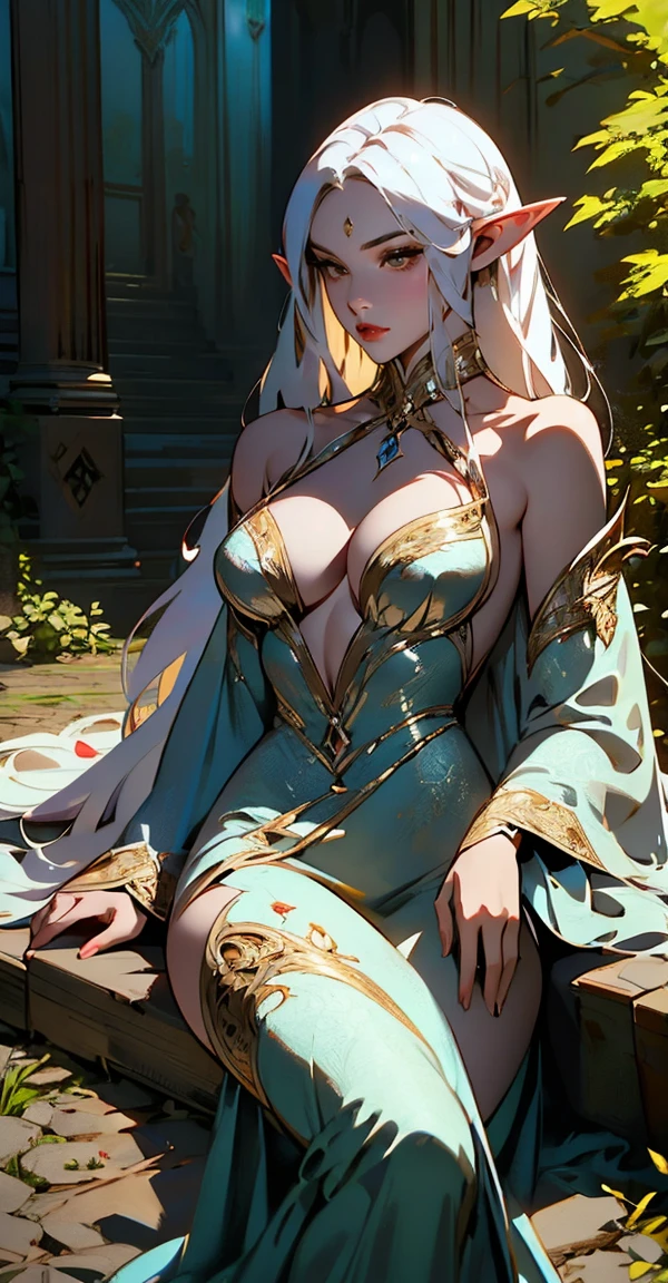 { - anatomy error}(Masterpiece - Ultra-detailed, very high resolution) Prepare to be enchanted by a true masterpiece that combines ultra-detailed art with high-resolution rendering. . meman. This work depicts a mesmerizing adult elf with long white hair (1.3) and captivating yellow eyes (1.2), emanating an aura of elegance and mystery in medieval settings. The intricate details and realistic textures invite you to explore every aspect of this enchanting composition. Woman wearing elf costumes. Red lips. No cleavage. small breasts. NO CLEavage. Walking, writing, lying down, standing, on your back, dynamic poses. Get ready to dive into a world where beauty and craftsmanship merge perfectly