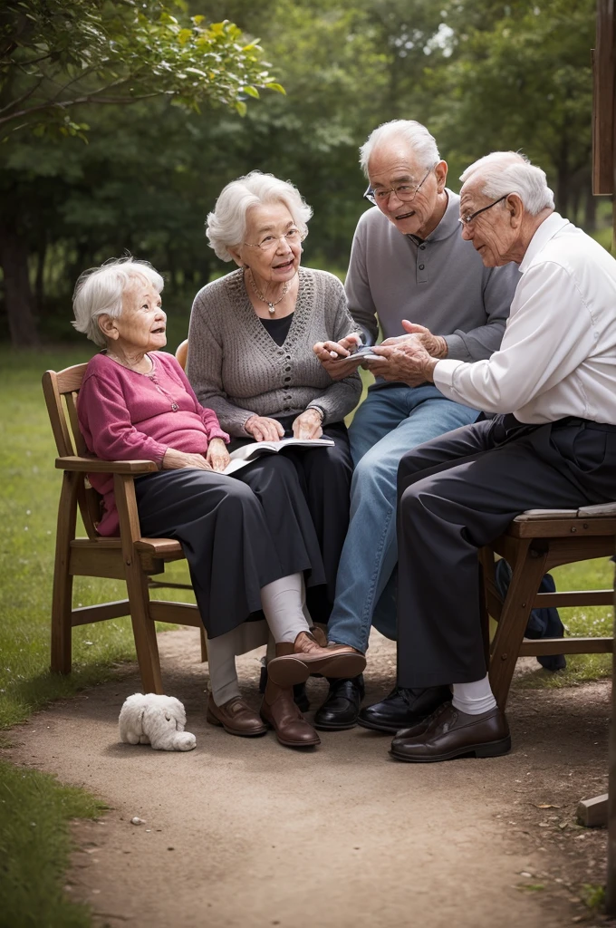 Photo of grandmother and grandfather telling stories to their grandchildren