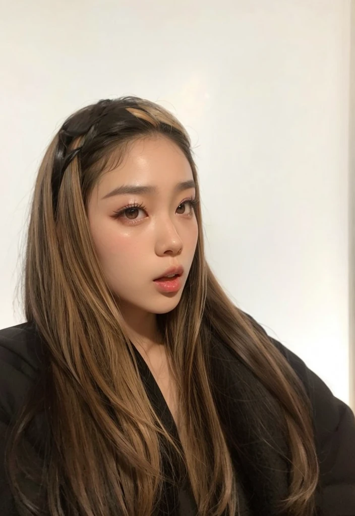 korean, Bblack hair, black eyes, pink mouth, Asian girl, Youngh