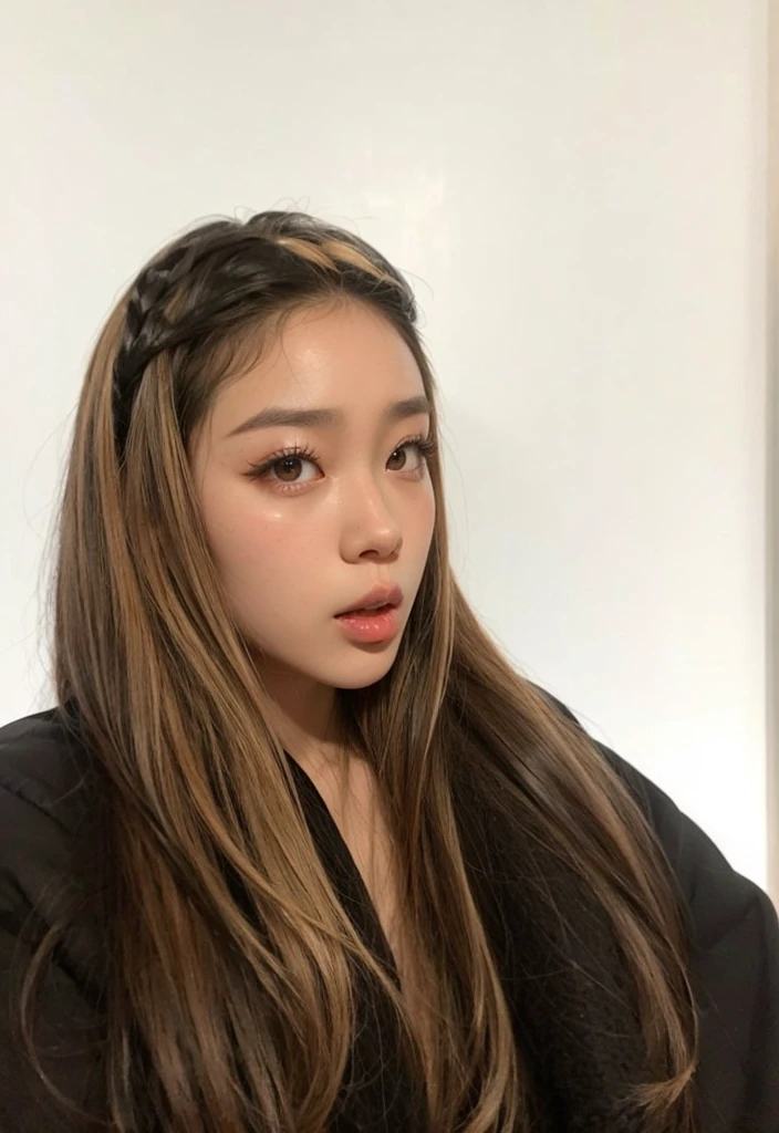korean, Bblack hair, black eyes, pink mouth, Asian girl, Youngh