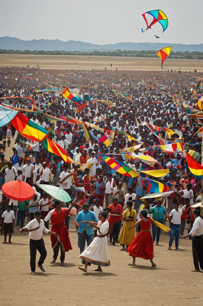 People dancing with kites and an old title of “the dance of the kites”.”