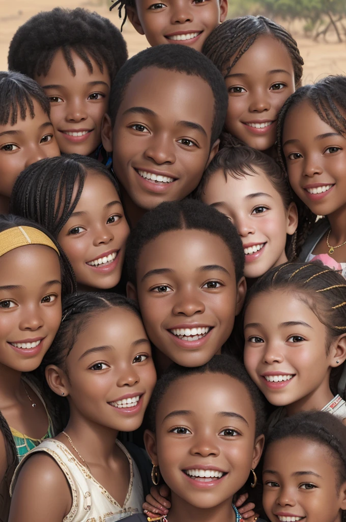 Create a highly detailed ultra realistic portrait image of a "An African family of  smiling greets everyone with smiles on their faces."