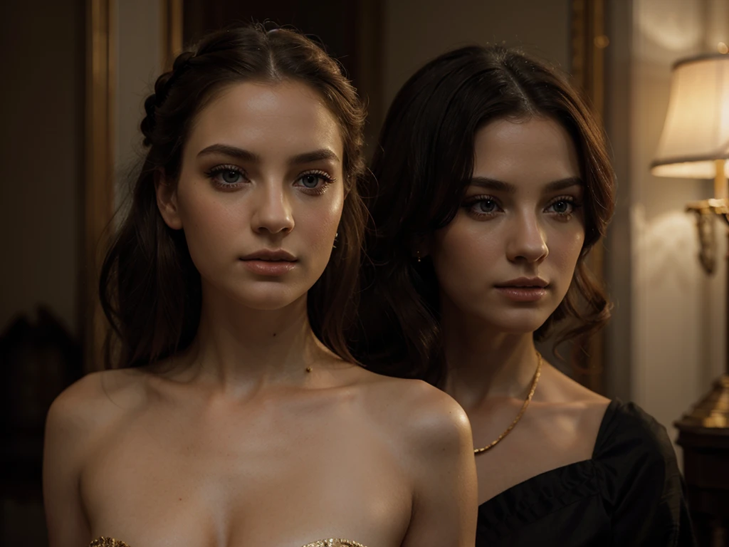 A chiaroscuro portrait of a woman, beautiful detailed eyes, beautiful detailed lips, extremely detailed eyes and face, long eyelashes, porcelain skin, elegant hairstyle, intricate jewelry, dramatic lighting, Renaissance style, dramatic shadows, warm golden tones, dramatic chiaroscuro lighting, ultra-detailed, 8k, photorealistic, masterpiece, cinematic, dramatic atmosphere, elegant and regal