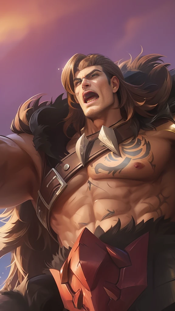 1man, 30 years old, Brown hair, cosplayer, handsome man, Brown and red armor, Tigreal Mobile Legend, Realistic, Ultra detail,