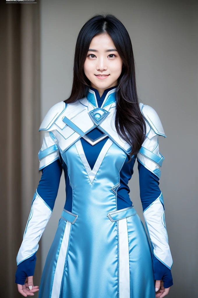 You are a professional photographer。future、Beautiful Eyes、 ((Highest quality)), Clear contours, Woman with beautiful face, (((One Girl,alone))), ((Beautiful Eyes)), Sex Appeal,Albedo and Specular Maps、Accurate simulation of lightweight material interactions、 ayaka cosplay, Outfit with blue accents, Complicated costumes, Inspired by Ren Mei, Light Smile、perfect body