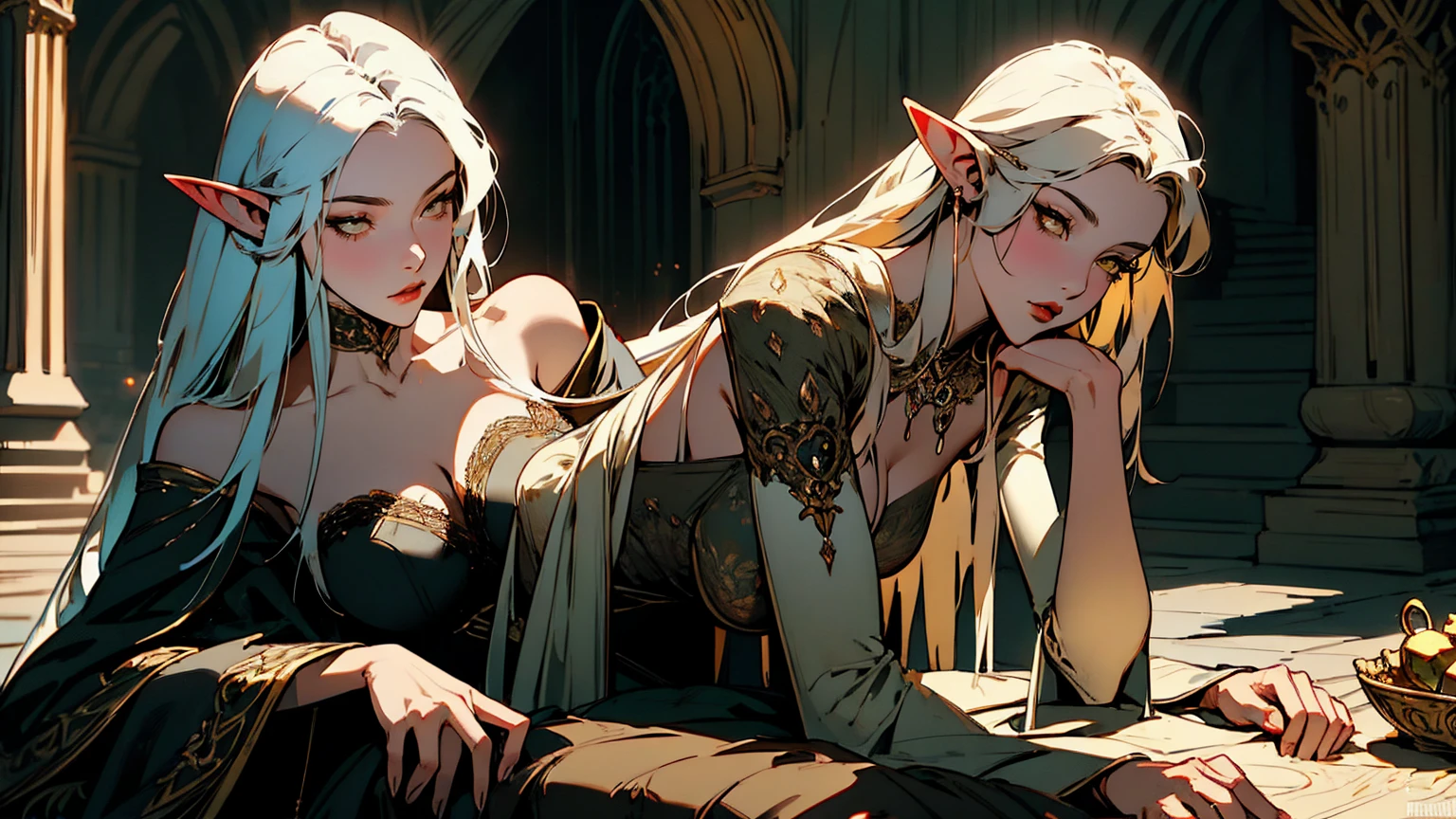 { - anatomy error}(Masterpiece - Ultra-detailed, very high resolution) Prepare to be enchanted by a true masterpiece that combines ultra-detailed art with high-resolution rendering. . meman. This work depicts a mesmerizing adult elf with long white hair (1.3) and captivating yellow eyes (1.2), emanating an aura of elegance and mystery in medieval settings. The intricate details and realistic textures invite you to explore every aspect of this enchanting composition. Woman wearing elf costumes. Red lips. No cleavage. small breasts. NO CLEavage. pés no chão, corpo inteiro, pés amostra. Get ready to dive into a world where beauty and craftsmanship merge perfectly