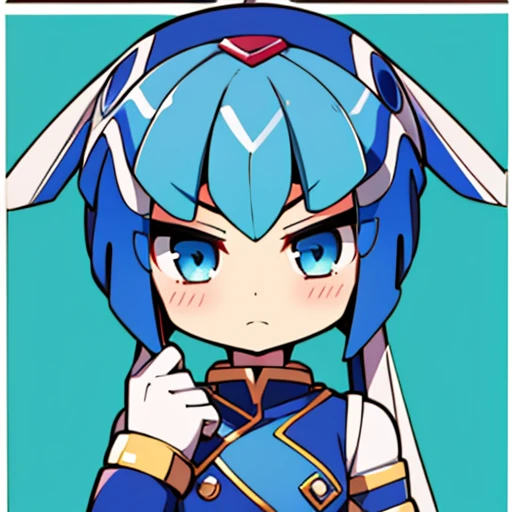Leviathan_Megamanz, 1 Girl, looking at viewer, blue hair, Blue eyes, Simple background , Blushed , , Wedding ring, Glasses, chibi, Poster in hands