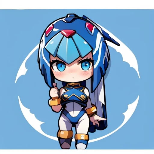 Leviathan_Megamanz, 1 Girl, looking at viewer, blue hair, Blue eyes, Simple background , Blushed ,  , Wedding ring, Glasses, chibi, Poster in hands 