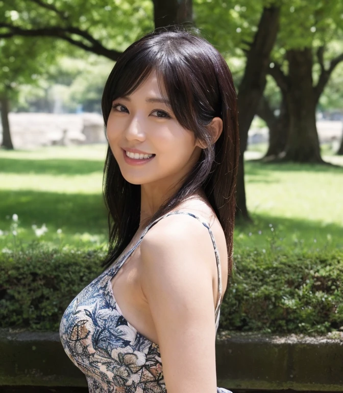 ((Highest quality、8K、masterpiece:1.3))、Realistic, Sharp focus, High resolution, High resolution, Portraiture, alone, Japanese, Middle-aged women, Beautiful woman, 26 years old、、Seaweed pattern casual dress、Photograph the whole body、ancient ruins、smile