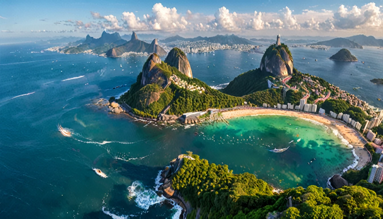 Reality,4K,8K, Vibrant and colorful landscape ,Brazil,Rio de Janeiro,Christ the Redeemer ,Ocean,With bold brushstrokes and unnatural colors
