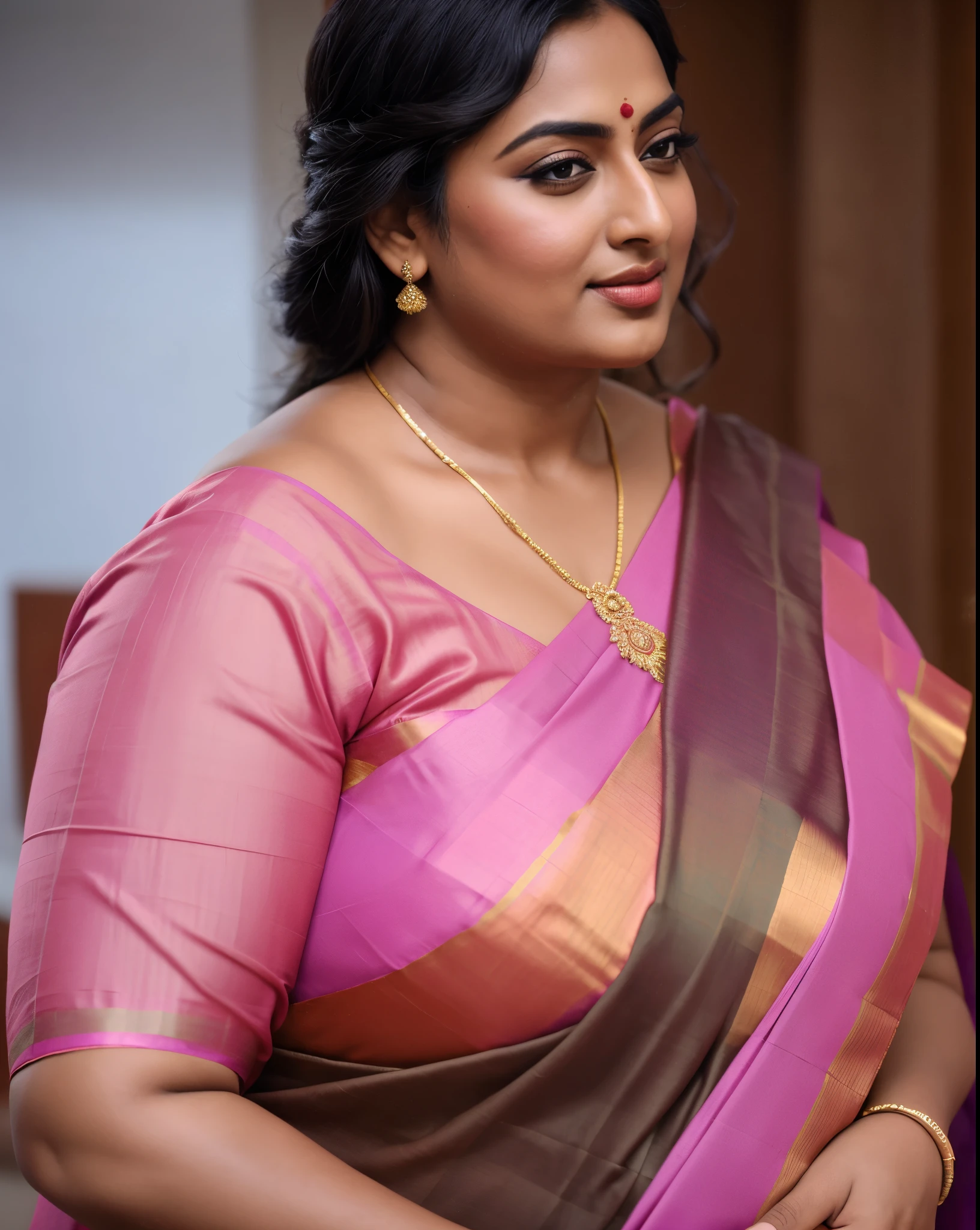 Foto RAW, photorealistic, photography, full body shot, master shot, goddess like beauty, perfect thick chubby mallu Desi aunty bhabhi, Wearing a Stanapatta, a chest-band.Saree model, model Photography, Indian saree shoot, Indian traditional wear advertising photography, traditional wear brand shoot, face of Indian actress Sonakshi Sinha, masterpiece, realistic, realism, incredible details, pleasure, photorealism, detailed skin, skin pores, high contrast, photorealistic Artstation 8k HD digital art trend of high definition and detailed realistic skin texture, ultra detail, realistic skin texture, armature, best quality, ultra high definition, (photorealistic:1.4),, high resolution, detail, raw photo, Re sharp, by Lee Jefferies Nikon D850 Film Stock Photo 4 Kodak Portra 400 Camera F1.6 Lens Rich Color Ultra Real Realistic Realistic Textures Dramatic Lighting Unreal Engine Trending at Art Station Cinestill 800,(pele altamente detalhada: 1.2), 8k UHD, DSLR, soft-lighting, alta qualidade, grain of film, Fujifilm XT3,she didn't like to wear blouse or bra, she happy to wear only saree, she hates blouse or bra,