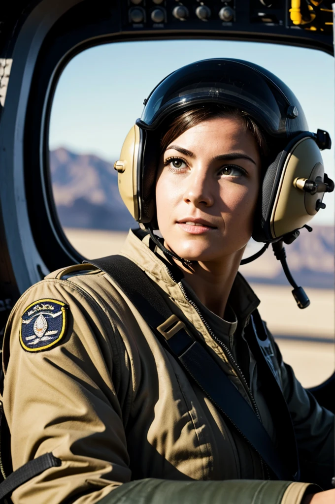 Female fighter pilot in a cockpit