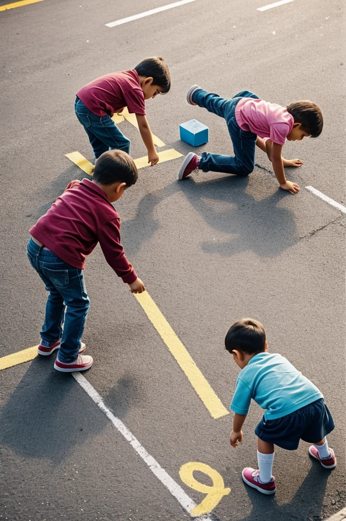children playing hopscotch on the floor for anti-grease