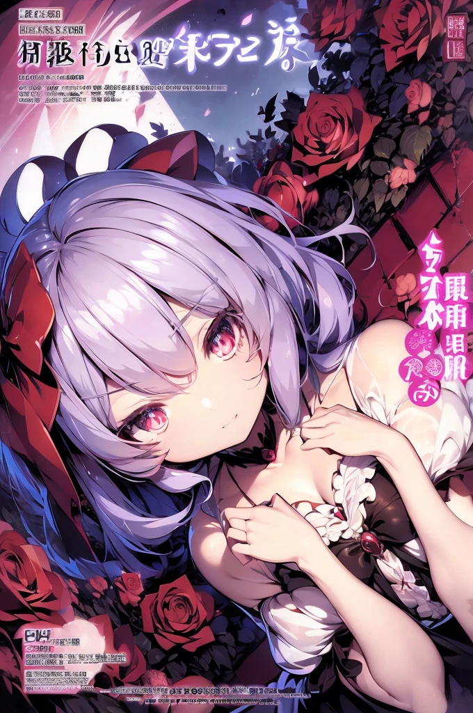 remilia scarlet (touhou) in cover magazine. magazine cover. Roses. Beautiful. Professional character design. Masterpiece. Expensive. Beautiful cover. Finest detailing. Fine work. Meticulous. Harmonious. High quality. Fingers are detailed in high-quality detail. Beautiful face and eyes. Beautiful pose for a magazine cover. correct anatomy
