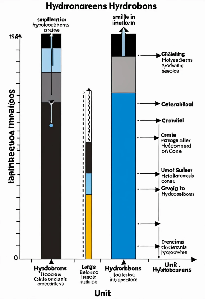 Cracking unit diagram showing large hydrocarbons being broken into smaller ones.