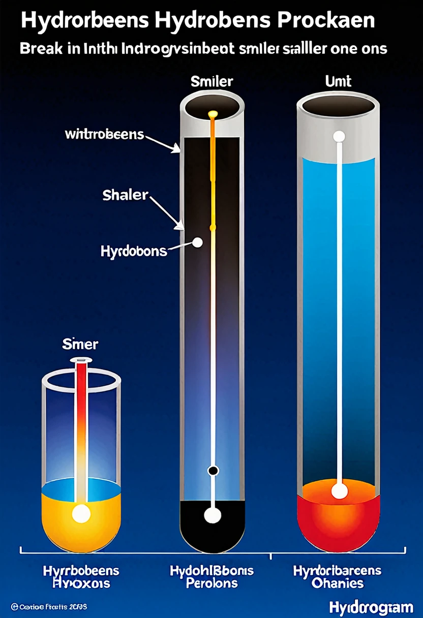 Cracking unit diagram showing large hydrocarbons being broken into smaller ones.