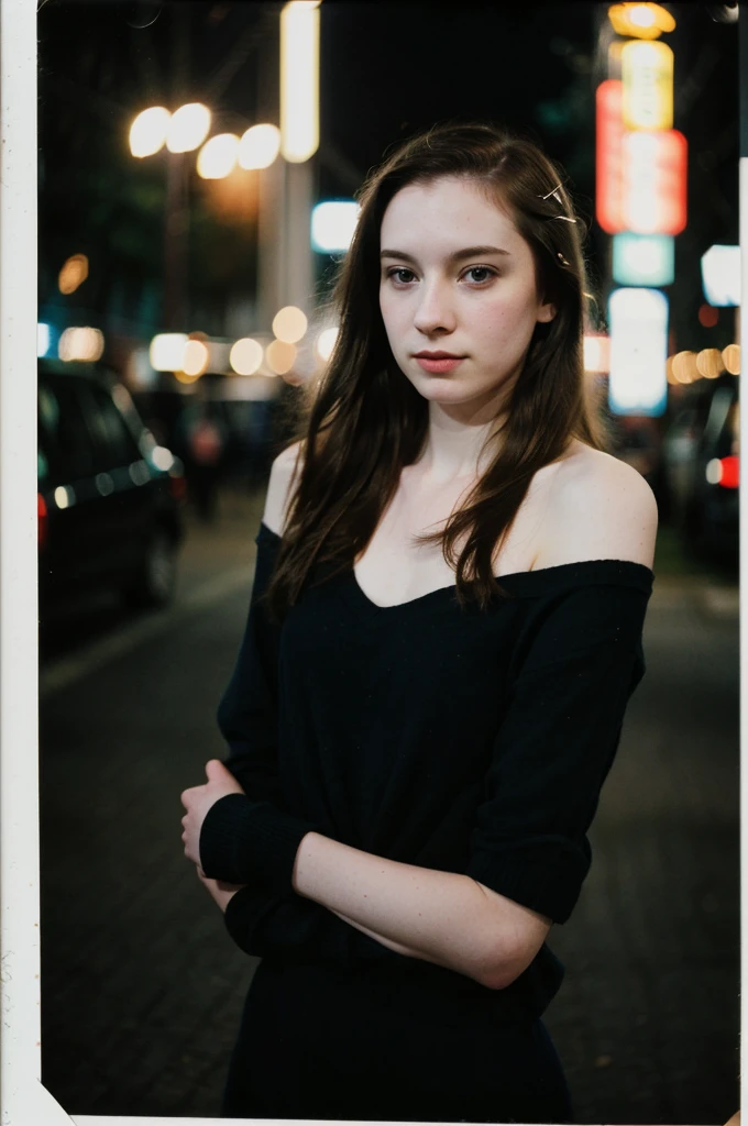 polaroid photo, night photo, photo of 24 y.o beautiful woman, pale skin, bokeh, motion blur
