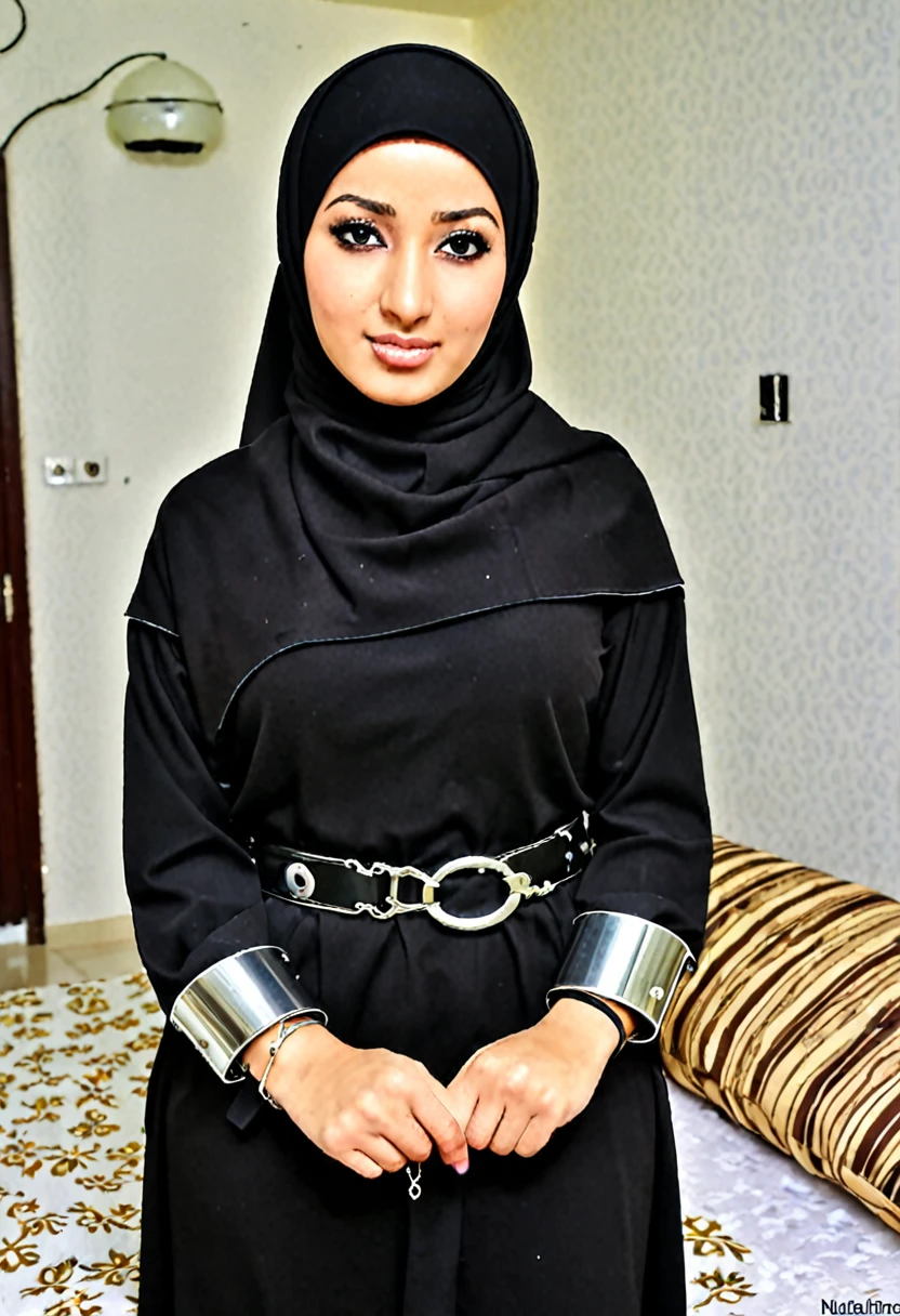 Arab in hijab Girl handcuffed in room