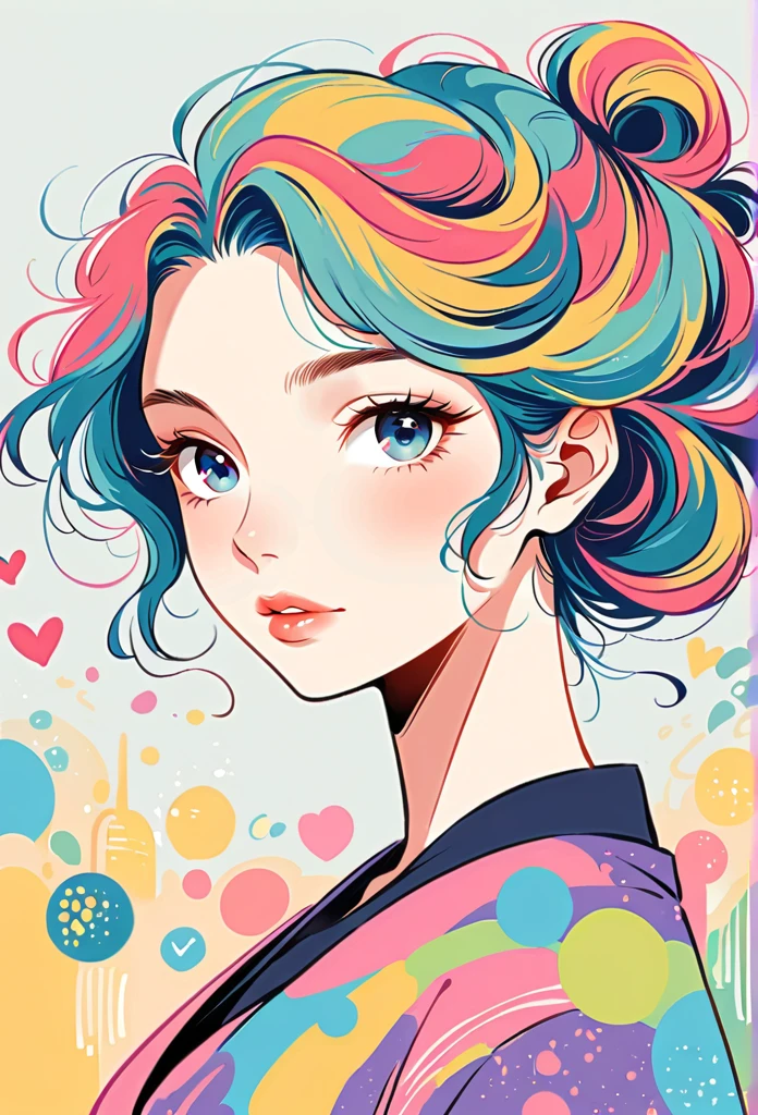 Mai Yoneyama Style、The most beautiful girl of all time、Lips in Love、Colorful hearts、Simple line initials、Abstract art、Urban Background