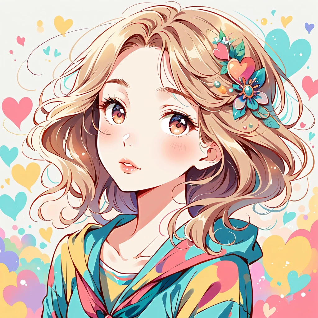 Mai Yoneyama Style、The most beautiful girl of all time、Lips in Love、Colorful hearts、Simple line initials、Abstract art、Urban Background