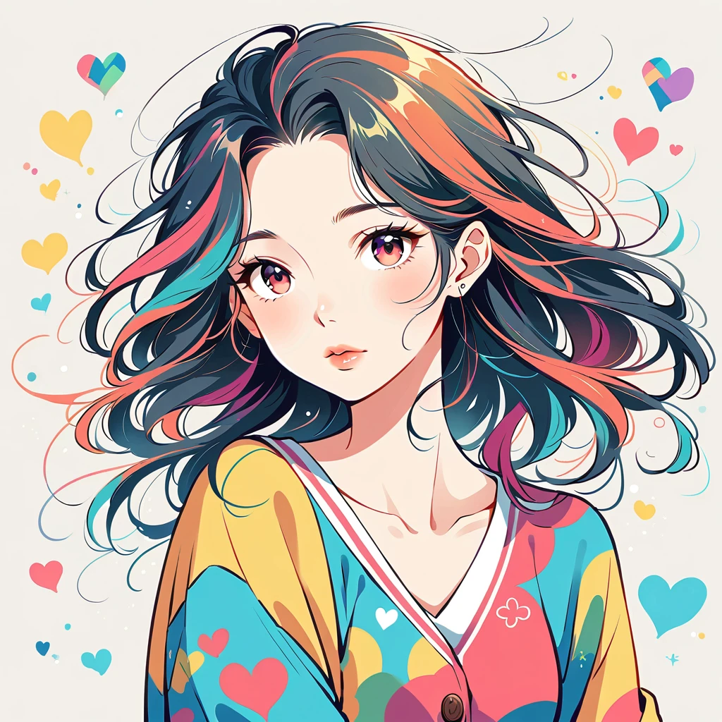 Mai Yoneyama Style、The most beautiful girl of all time、Lips in Love、Colorful hearts、Simple line initials、Abstract art、Urban Background
