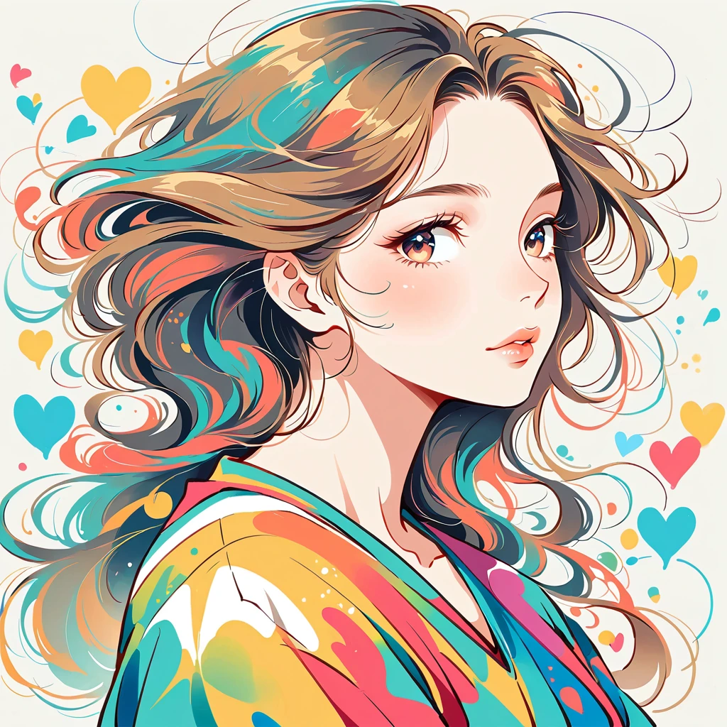 Mai Yoneyama Style、The most beautiful girl of all time、Lips in Love、Colorful hearts、Simple line initials、Abstract art、Urban Background