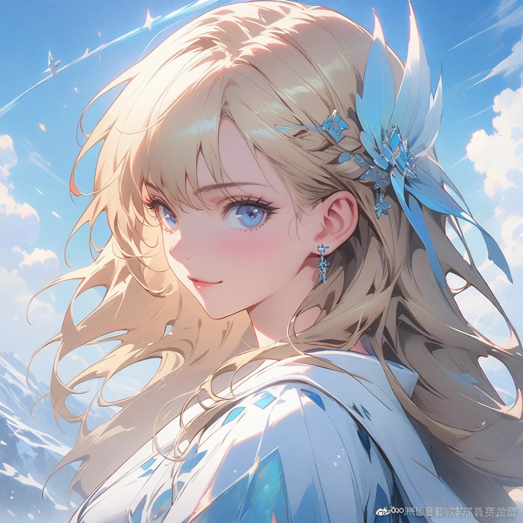  アニメ，long blonde hair，clear blue eyes, white gown, Guweiz, Detailed digital animation artwork, Rostland 8K, Ross trance style, estilo アニメ 4K, Guweiz on ArtStation Pixiv, guweiz on pixiv artstation, High-quality, detailed artwork in 8K, belo アニメ de fantasia, Papel de parede de arte アニメ 4k, Papel de parede de arte アニメ 4k