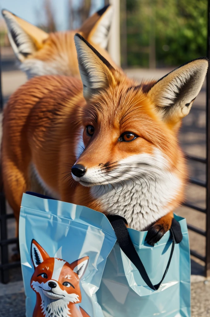 ((best quality)), ((masterpiece)), (detailed), a fox in a plastic drug bag