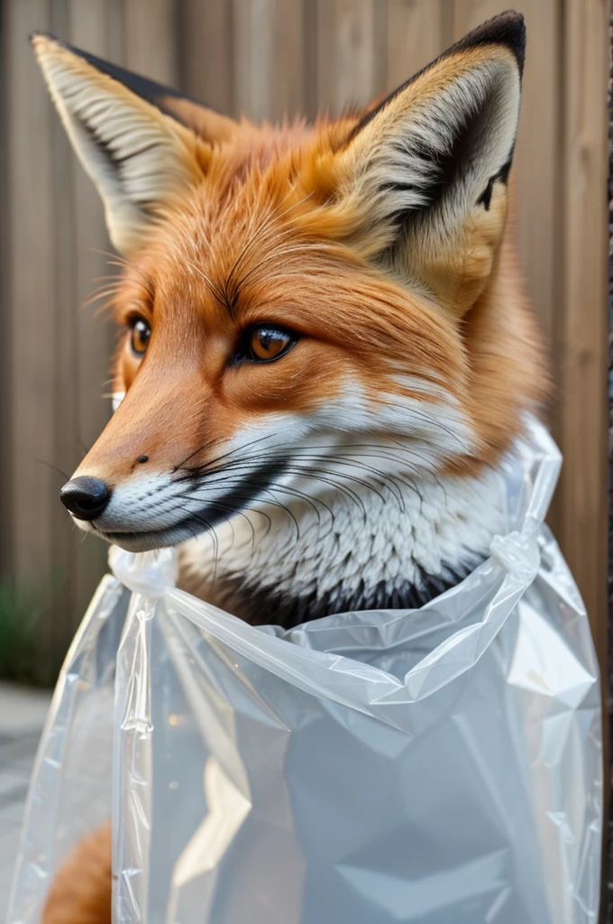 ((best quality)), ((masterpiece)), (detailed), a fox in a plastic bag