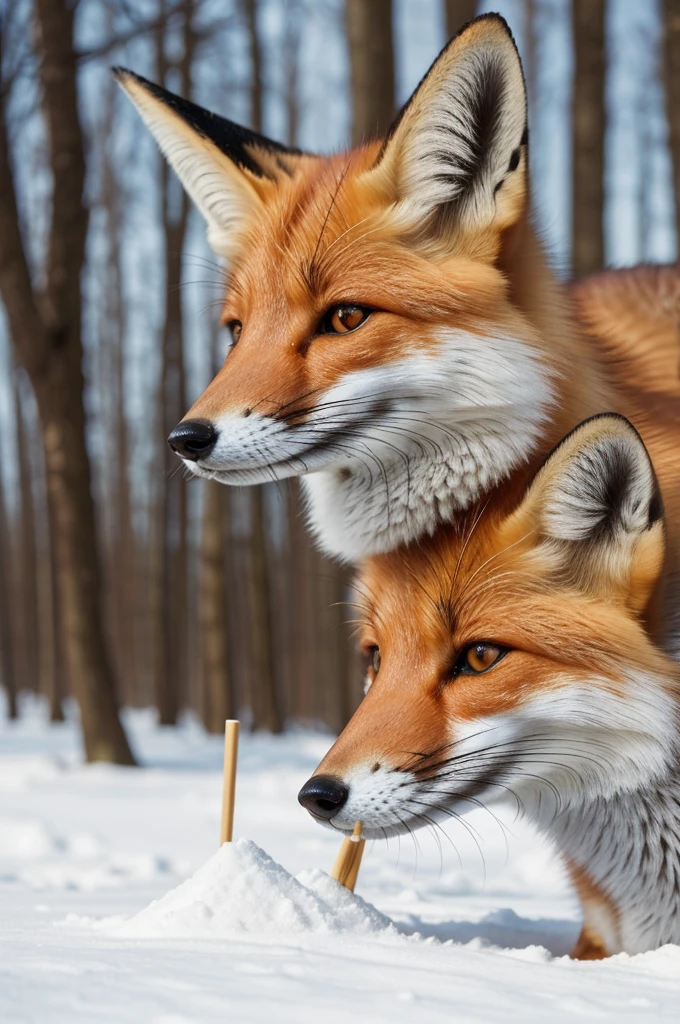 ((best quality)), ((masterpiece)), (detailed), a fox with a straw in nose sniffing white powder