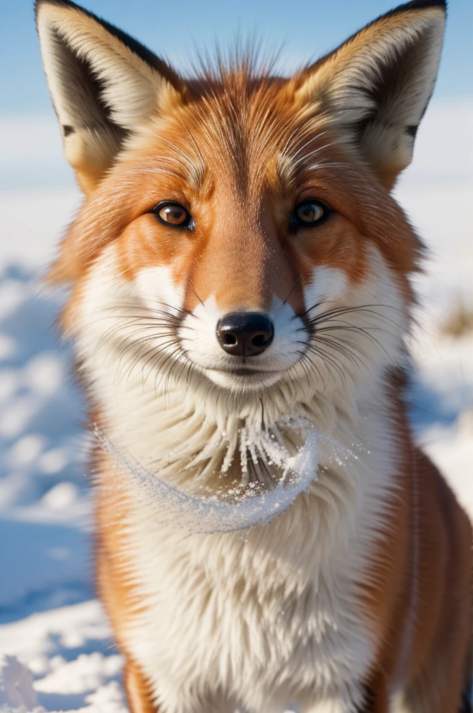 ((best quality)), ((masterpiece)), (detailed), a fox with a straw in nose sniffing white powder