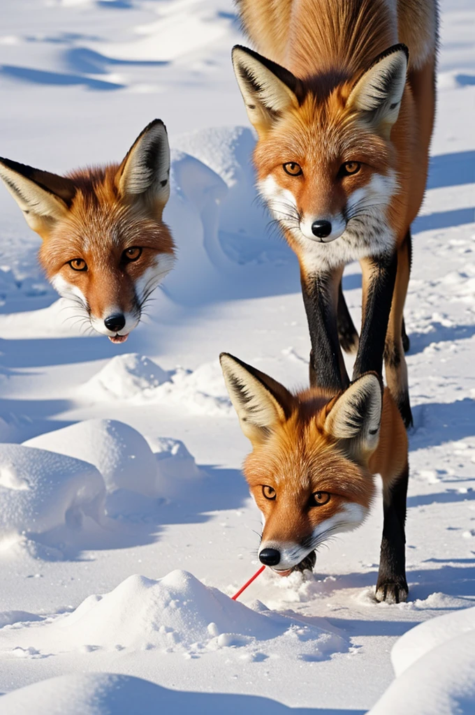 a fox with a straw in nose sniffing white powder