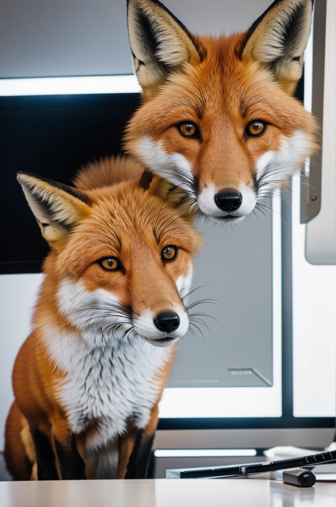 a fox in the Scarface desk has a straw in nose sniffing white powder