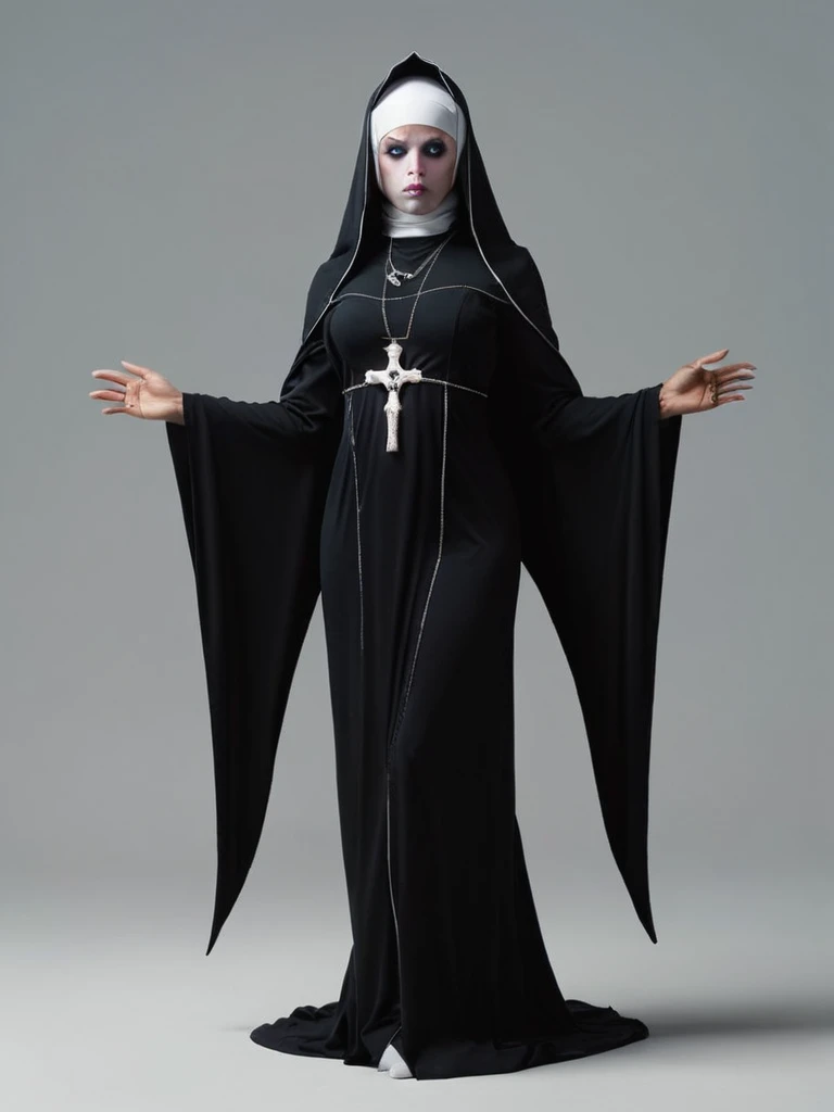 ral-opal, meahophontron, full body, woman face, devil nun, negro, looking at camera, body nun clothes