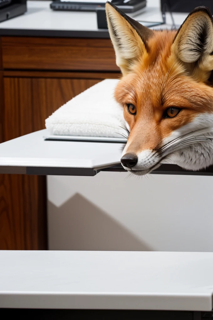a fox in the Scarface desk has a straw in nose sniffing white powder