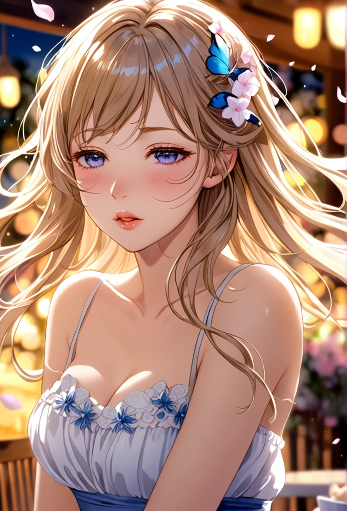 Night scene, close-up photo of Danelia Tuleshova, small breasts, bathing near the waterfall, body soaked in water, lean cheeks, wet hair, chin up, seductive face, no bra, stones, pure water, cleavage show, water on the body, realistic pores on the body, look up at the sky and smile, black ponytail hair, (blue eyes: 0.8), beautiful adult face, 40 yo, soft volumetric lights, (backlit: 1.3), (cinematic: 1.3), intricate details, (ArtStation)
